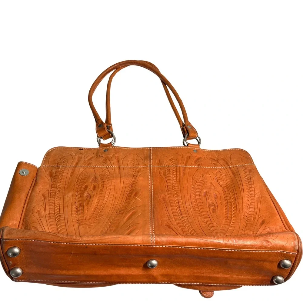 Sereno Women's‎ Orange Brown Leather Shoulder Tote